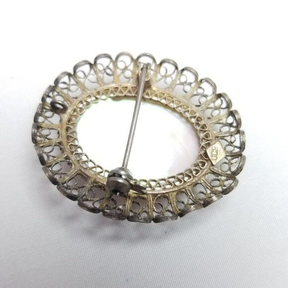 Vintage Cameo Brooch, 800 Grade Silver Filigree Frame, Mother of Pearl, Estate - Picture 3 of 7